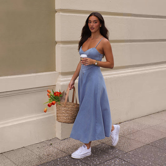 セクシーデニムキャミソールワンピース