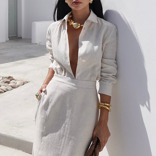 リネンシャツ&マキシスカートセット