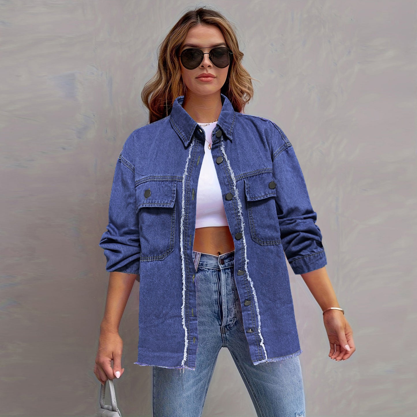 fringed denim shirt jacket
