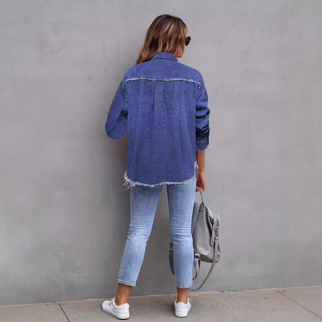 fringed denim shirt jacket
