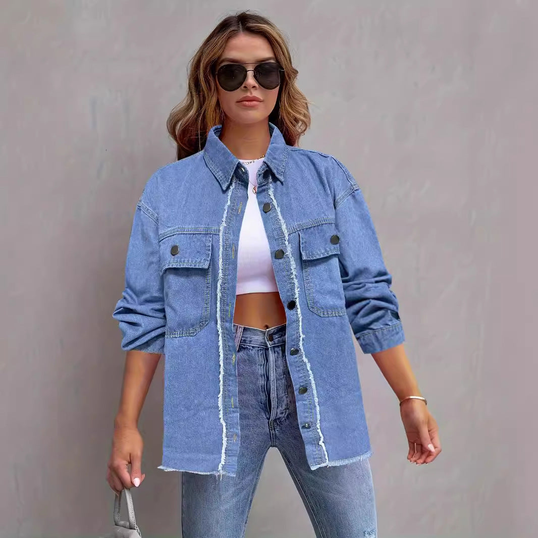 fringed denim shirt jacket