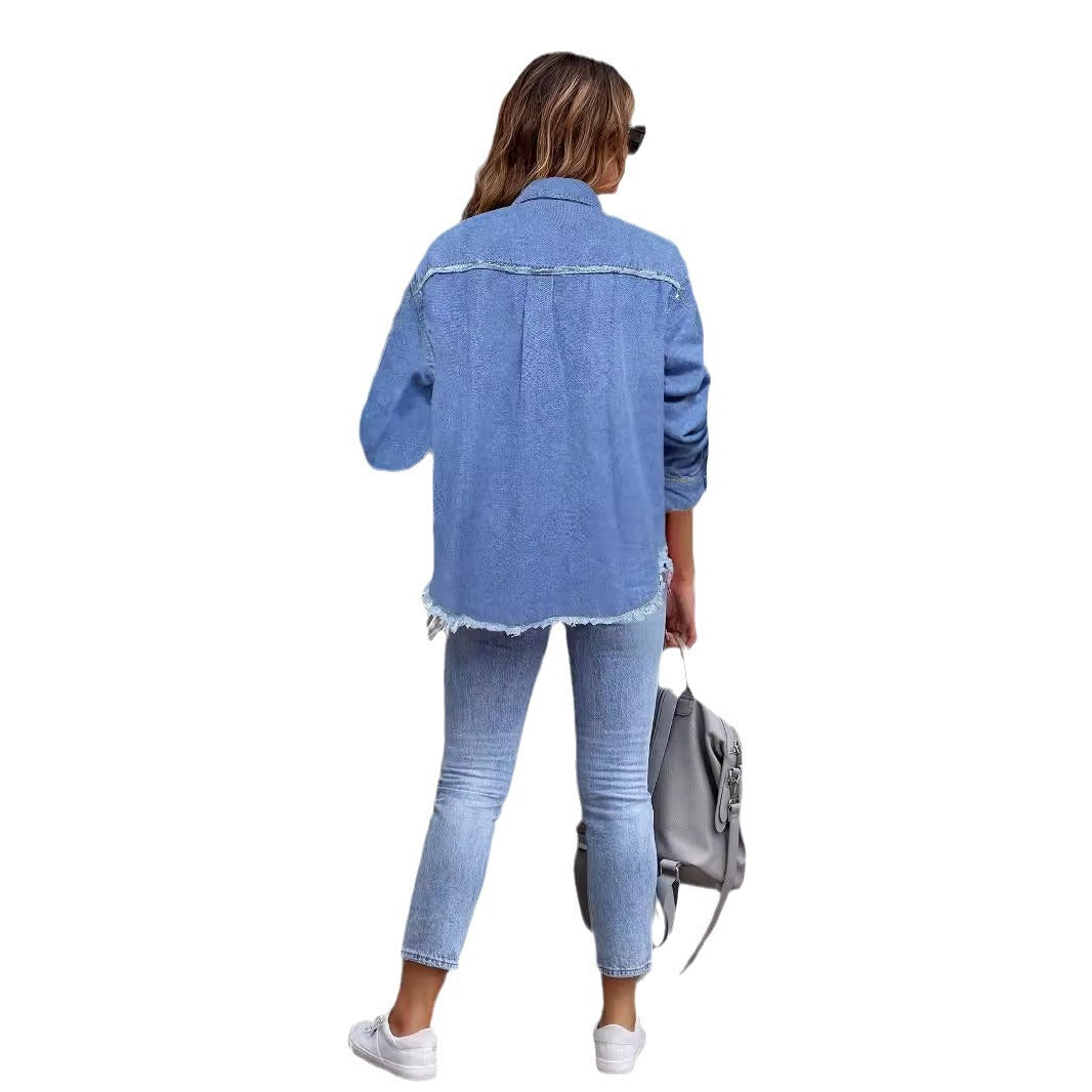 fringed denim shirt jacket
