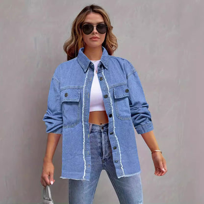 fringed denim shirt jacket