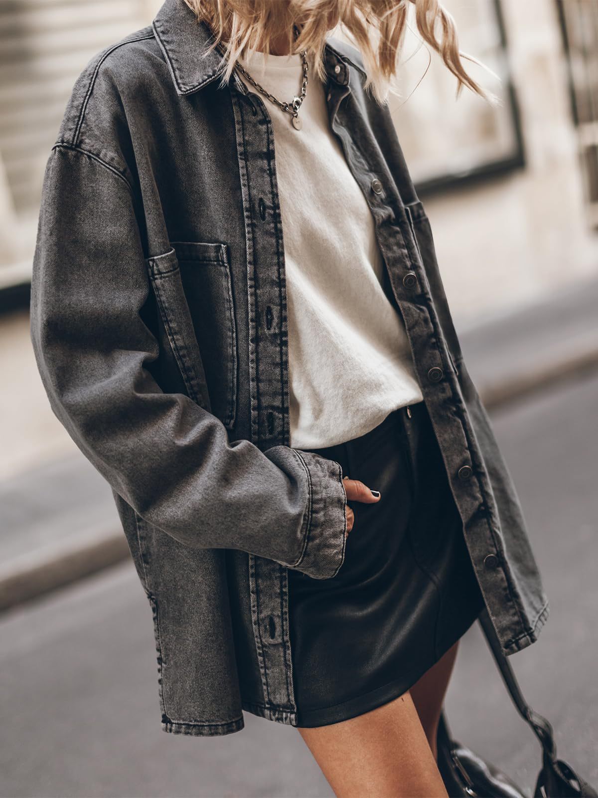 Oversized denim shirt jacket